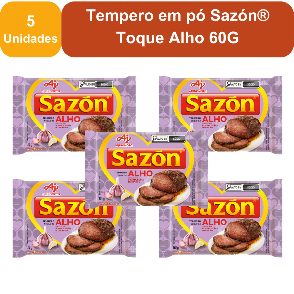 Kit 5 Unidades Tempero em pó Sazón® Toque Alho 60G em Oferta na Shopee