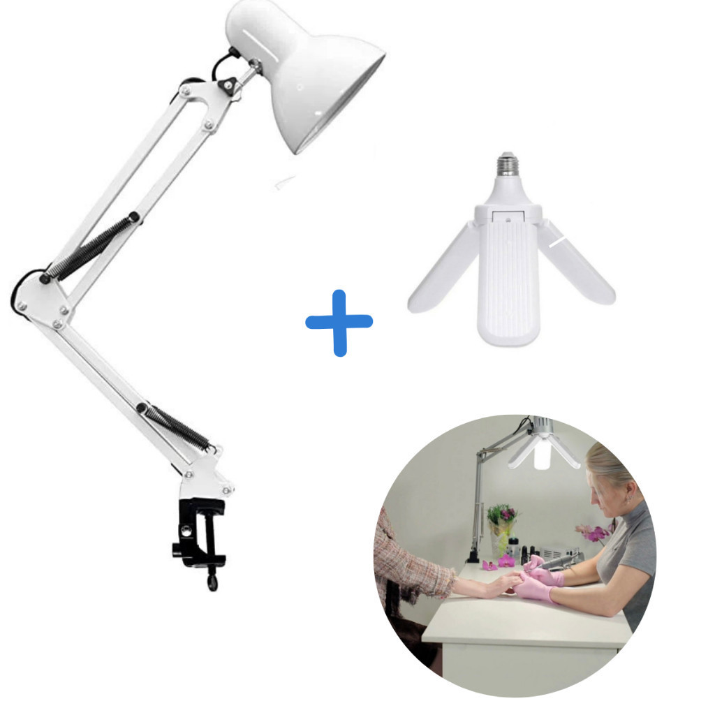 Kit Luminária Articulada Tipo Pixar + Lâmpada Pétala LED 45W Branco Frio Profissional Manicure
