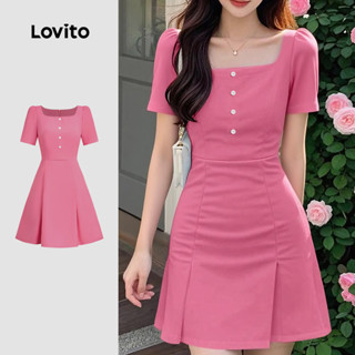 Lovito Vestido Elegante com Botões Na Frente para Primavera/verão Rosa para mulheres L154LD402 em Oferta na Shopee