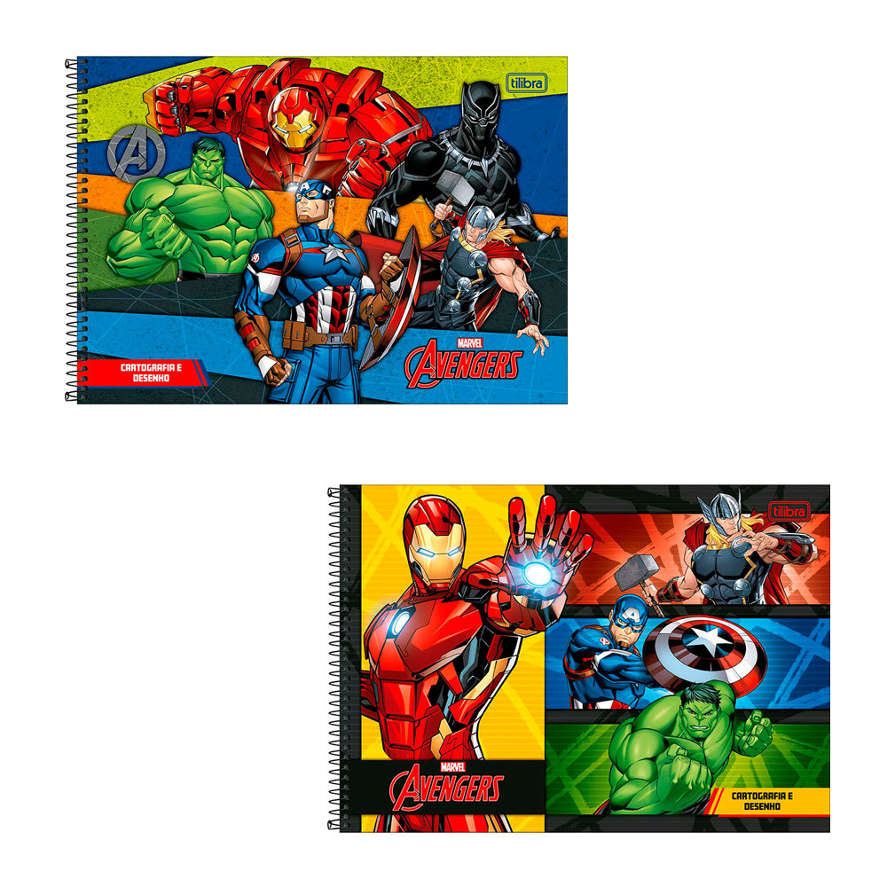 Caderno espiral capa dura cartografia 80 folhas Os Vingadores Tilibra em Oferta na Shopee