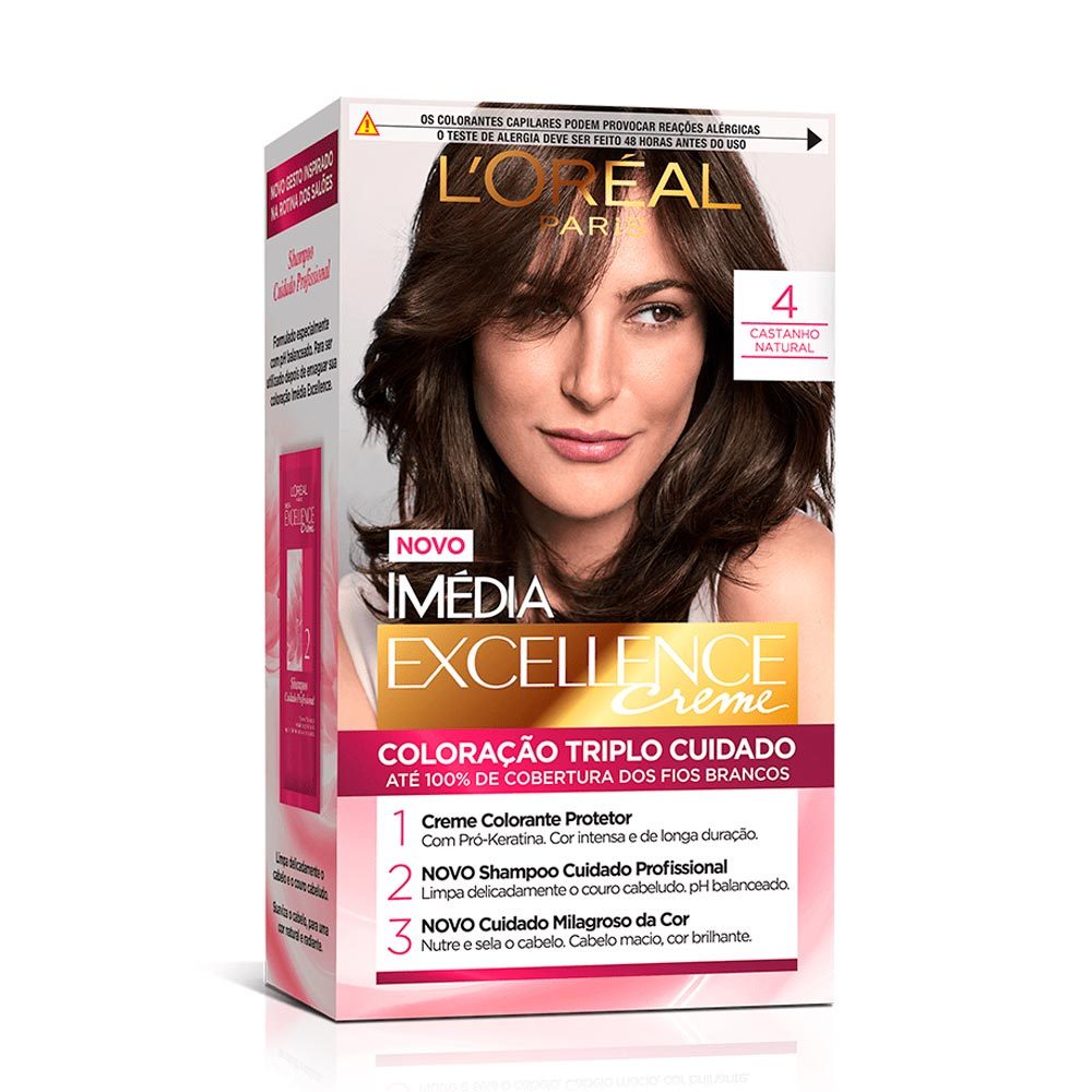 Tintura Creme Imédia Excellence L'oréal Castanho Natural 4 em Oferta na Shopee