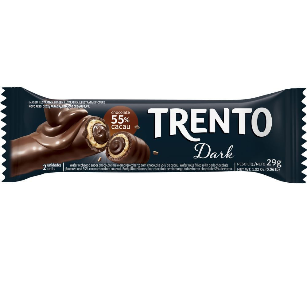 Chocolate Trento Dark Chocolate Meio Amargo 55% Cacau 29g em Oferta na Shopee