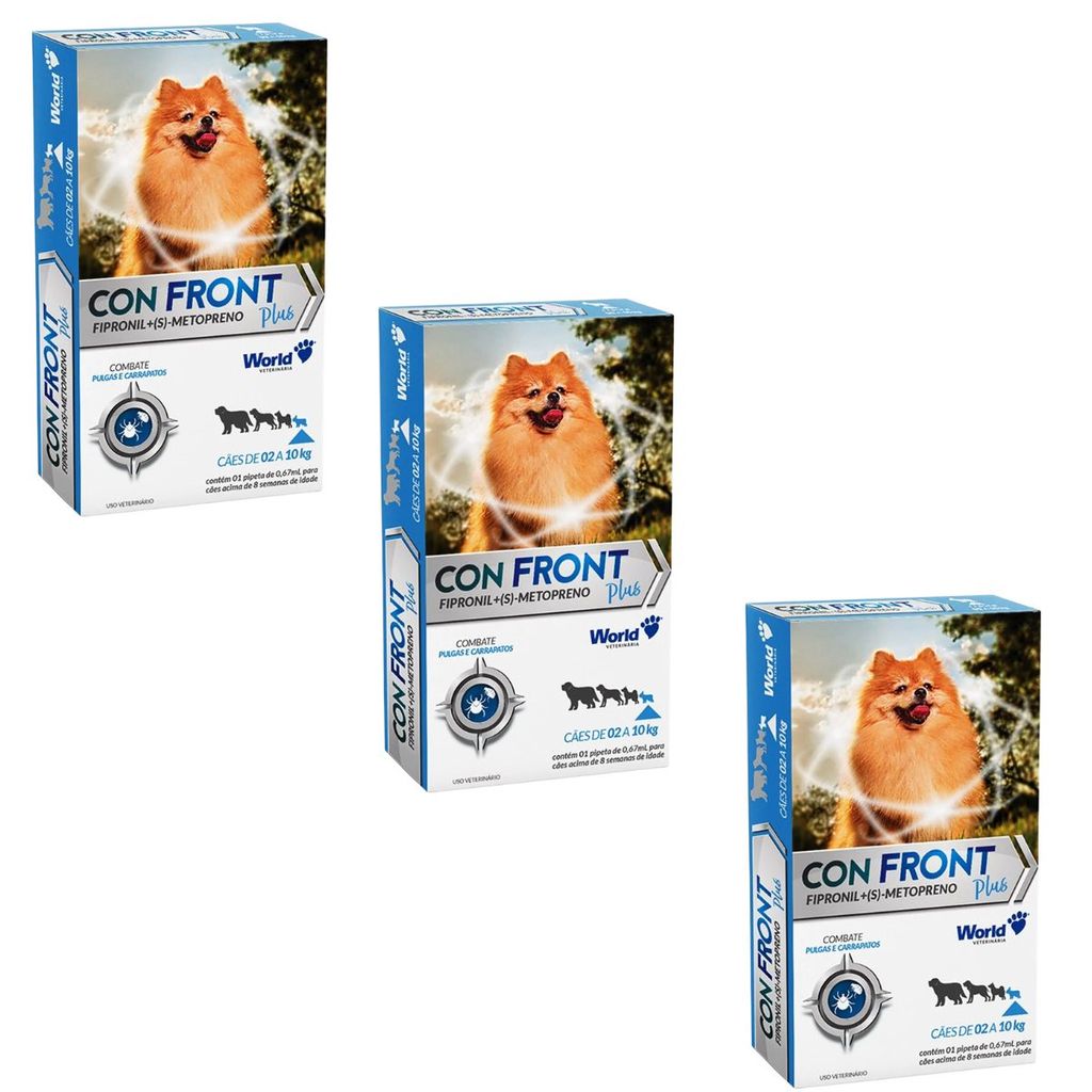03 Confront Plus 2 a 10kg Antipulgas Pipeta Fipronil Cães