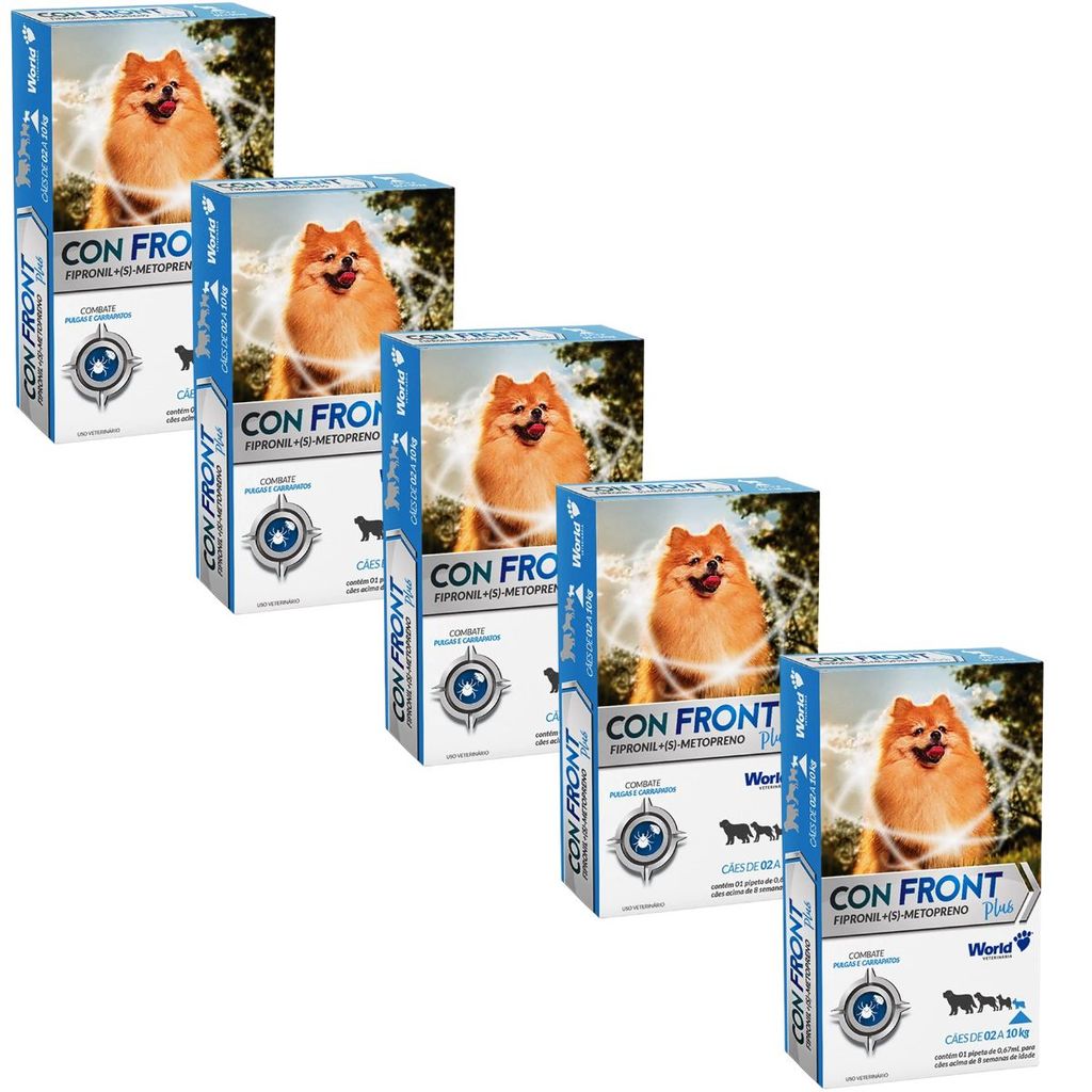 05 Confront Plus 2 a 10kg Antipulgas Pipeta Fipronil Cães