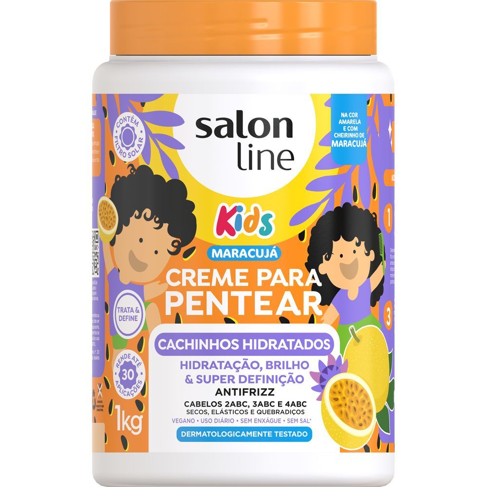 Creme De Pentear Salon Line Kids Cachinhos Hidratados Maracujá 1kg em Oferta na Shopee