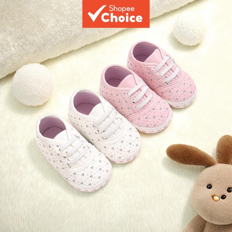  Sapatos de Bebê Novos para Primavera e Outono 6-12 Meses Antiderrapante para Menina, Branco com Detalhes de Amor e