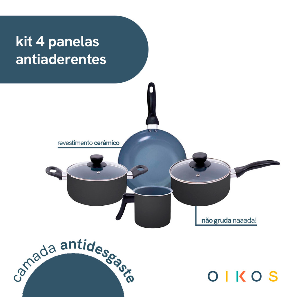 jogo de panelas 4 pçs antiaderentes de cerâmica e alumínio - oikos — imagem 2 de 2