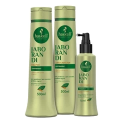 Kit Jaborandi Antiqueda Haskell (3 itens) | Shampoo e Condicionador 500ml + Tônico Fortalecedor 120ml Tratamento Queda