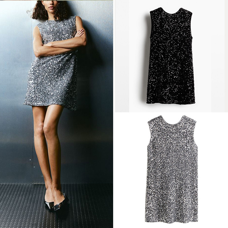 ZA Roupas femininas 2024 inverno sem mangas enfeite de lantejoulas nas costas vestido de festa com lantejoulas 1240705