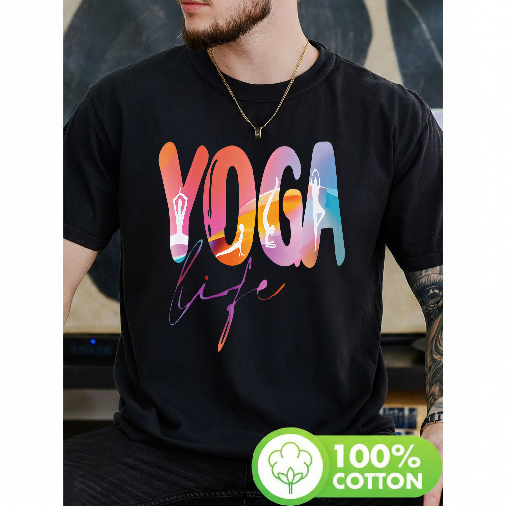 Camiseta Masculina Estampa Yoga com Silhuetas de Poses Atividade Moderna Estilosa Premium Academia