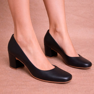 Scarpin Feminino Salto Bloco Baixo Médio 5cm Confortável Bico Quadrado Metalizado Liso e com Textura