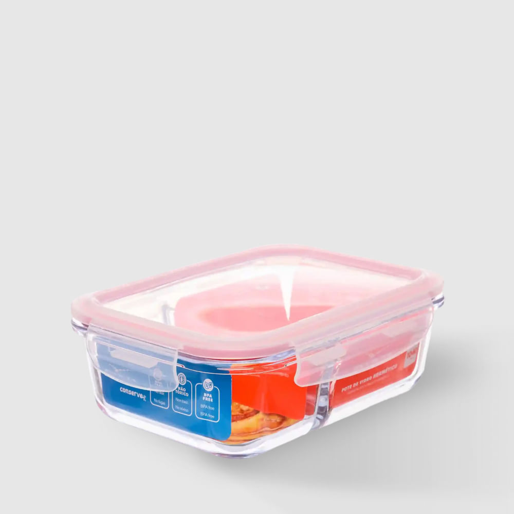 Pote de Vidro Hermético 1,040L com Divisória Invicta em Oferta na Shopee