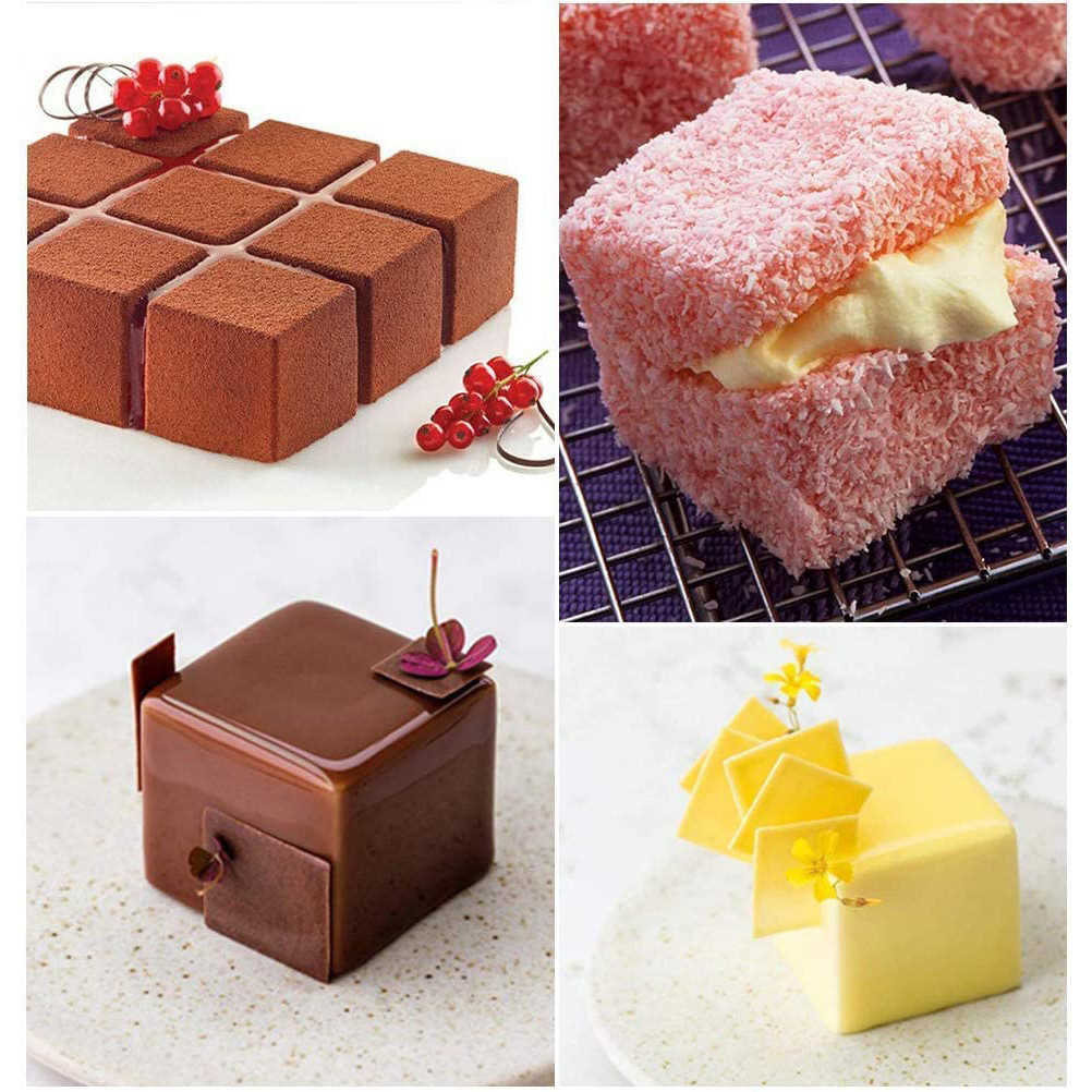 Molde De Silicone Em Forma De Cubo Quadrado 3D , Mousse , Bolo , Moldes De Cozimento Para Caramelo , Doces , Sobremesa ,