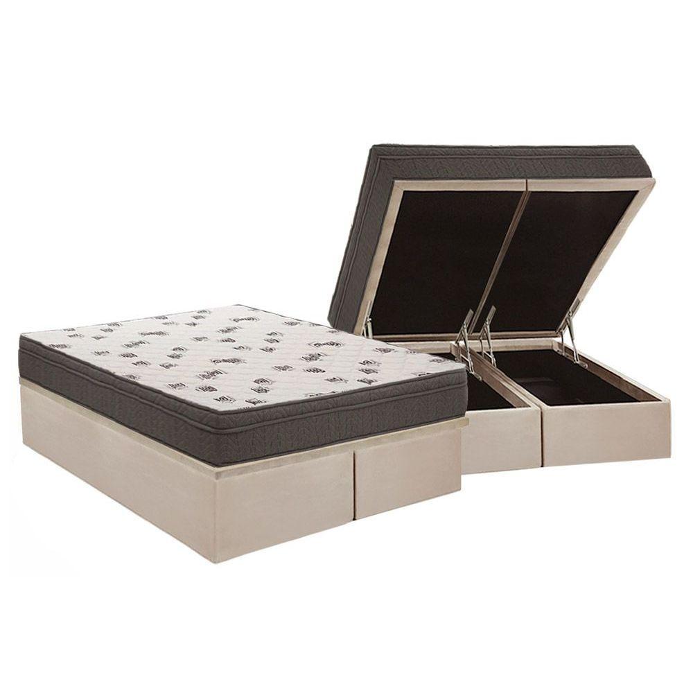 Cama Box Baú Queen: Colchão Espuma D45 Ortobom Light + Base CRC Suede Clean(158x198)