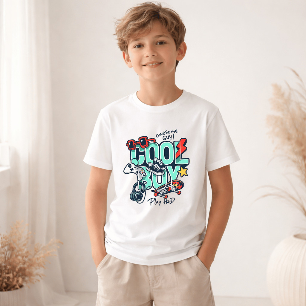Camiseta Infantil e Juvenil Estampada Cool Boy 100% Algodão Premium Criança Personalizada Unissex Blusa Camisa