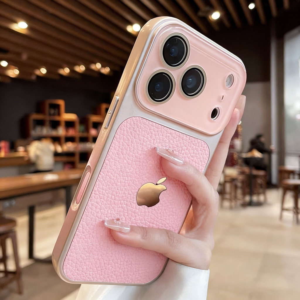 Novo Luxo Cristal Grande Janela Lichia Caso De Couro Para iPhone 17 ProMax 16 15 14 13 Pro Max 17Pro Armadura À Prova De