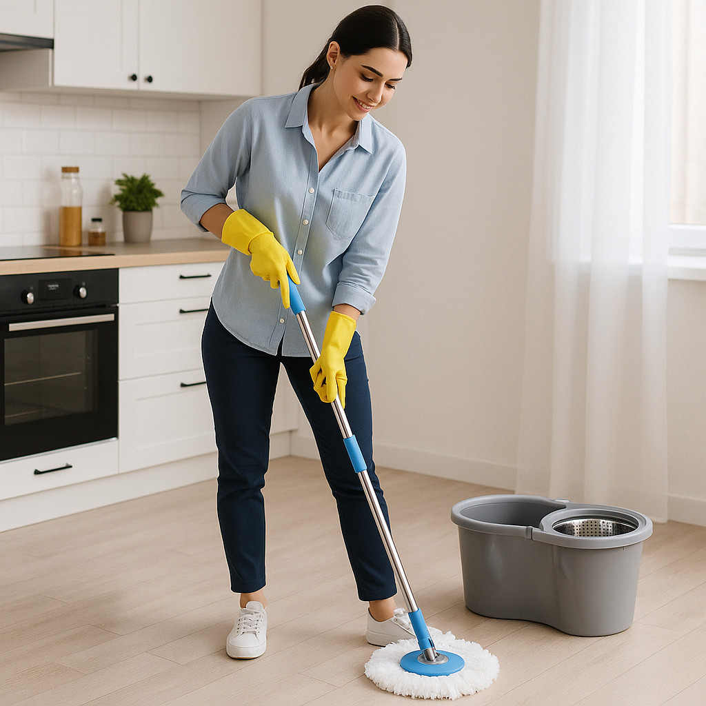 Mop Giratório Esfregão Balde Limpeza Piso Chão Seco Úmido Casa Cozinha Lavável Achadinhos