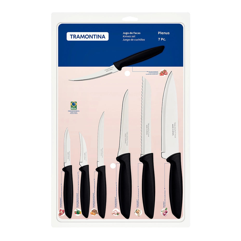 Conjunto de Facas Tramontina Plenusem Inox com Cabo de Polipropileno Preto com 7 Peças