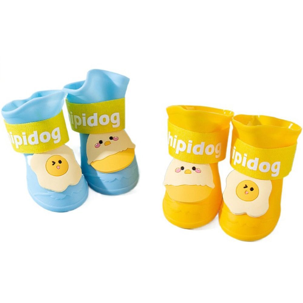 4 Pçs/Set Bonito Silicone Pet Bota De Chuva Dos Desenhos Animados Sapatos Do Cão Anti Deslizamento Pé Capa À Prova Dwate