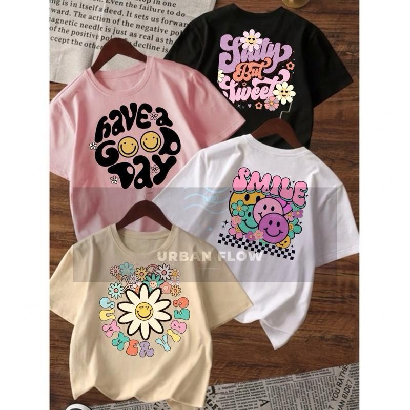 Kit 4 Blusinha Feminina Camiseta Infantil Estampada 100% Algodão Estilosa Dia a Dia Streetewear