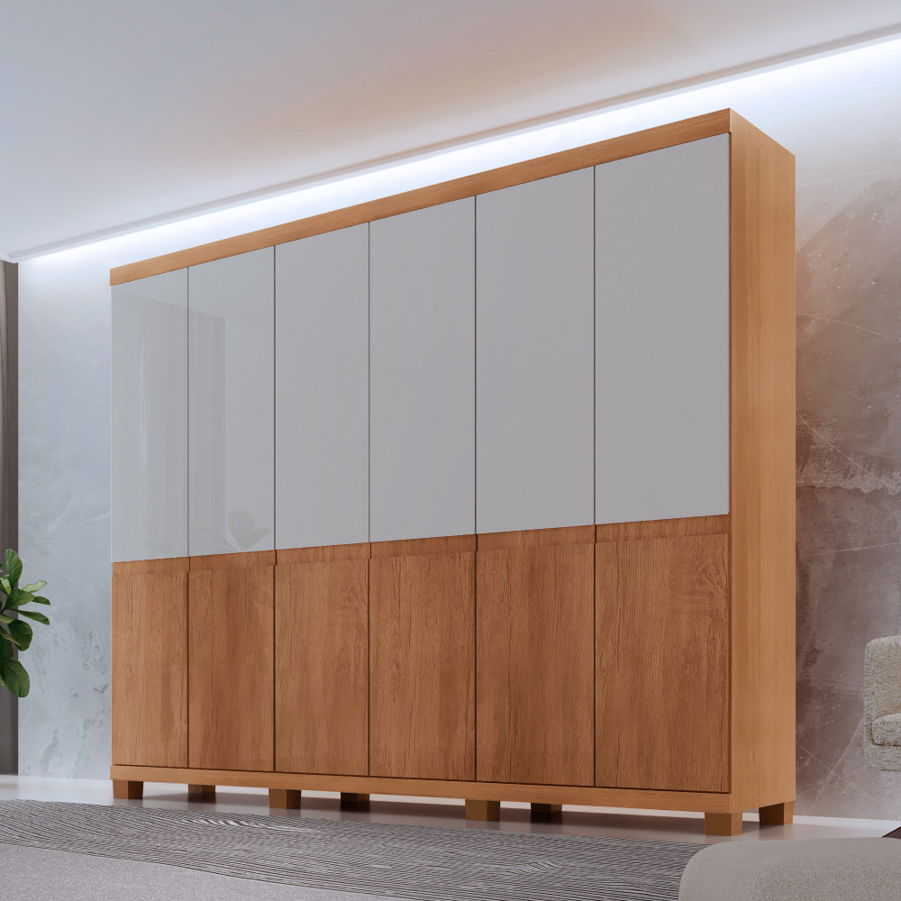 Guarda Roupa Casal Bipartido Doble MDF 6 Portas e 4 Gavetas com Pés Moderna Mobília