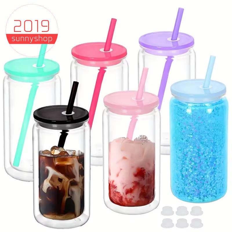 [Bestseller S] 6 Pcs Garrafas De Água De Plástico Isoladas De Parede Dupla De 16 Onças Copo De Bola De Neve DIY Com Furo