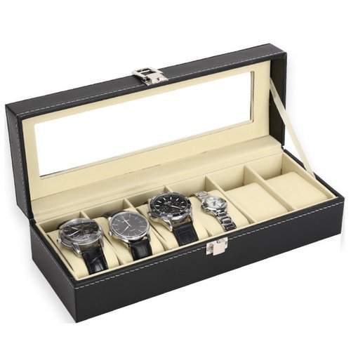 Caixa Organizadora Relógios 6 Divisórias Visor Cristal Proteção Elegância