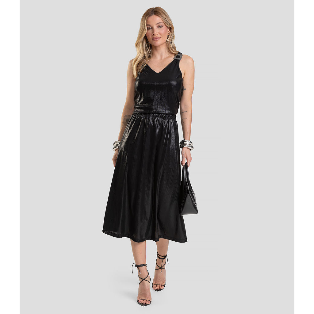Saia Feminina Midi Plissada Dianna Preto em Oferta na Shopee