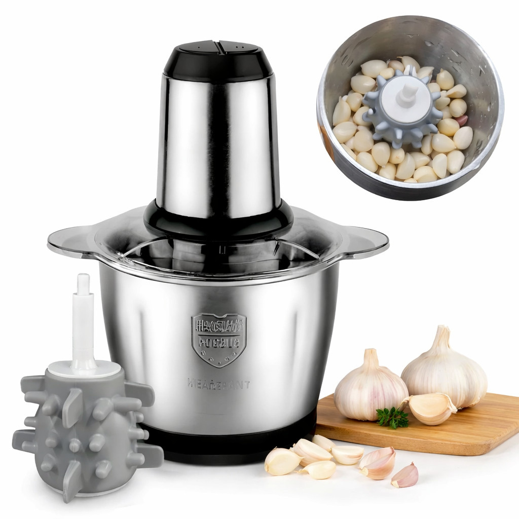 Moedor Elétrico SEM ALÇA 2L/3L Triturador de Carne e Temperos Inox + Descascador de Alho de silicone ENVIO IMEDIATO