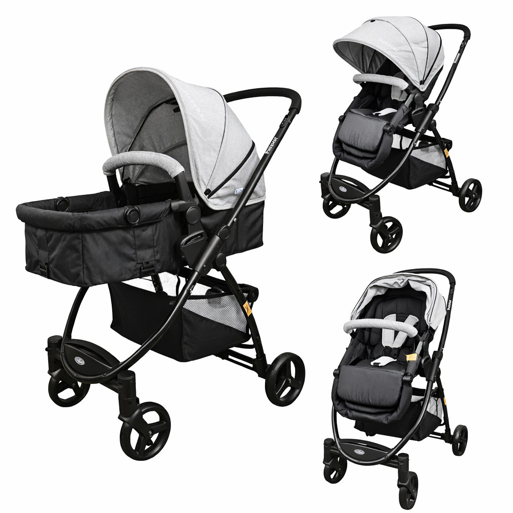 Carrinho De Bebê Moisés Europeu 3 Em 1 Cinza E Preto - Passear Baby