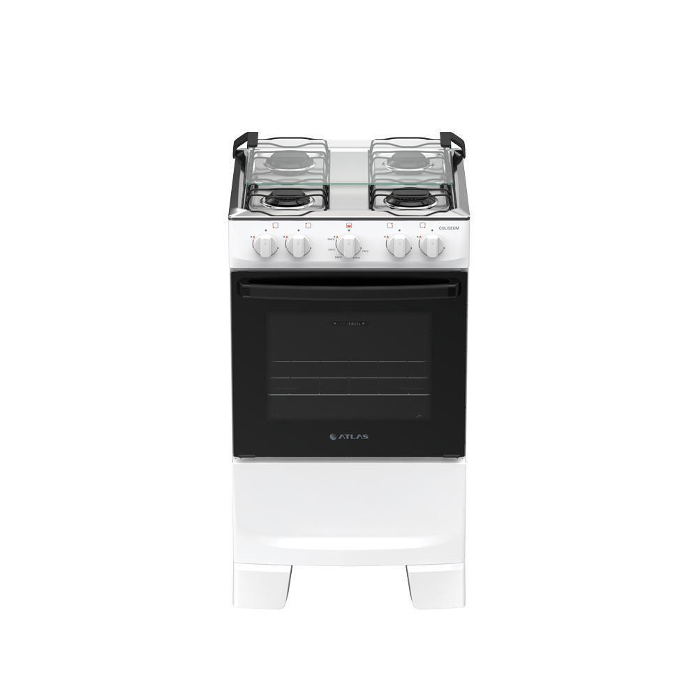 Fogão 4 Bocas Atlas Coliseum Plus Mesa De Inox A Gás Manual Branco