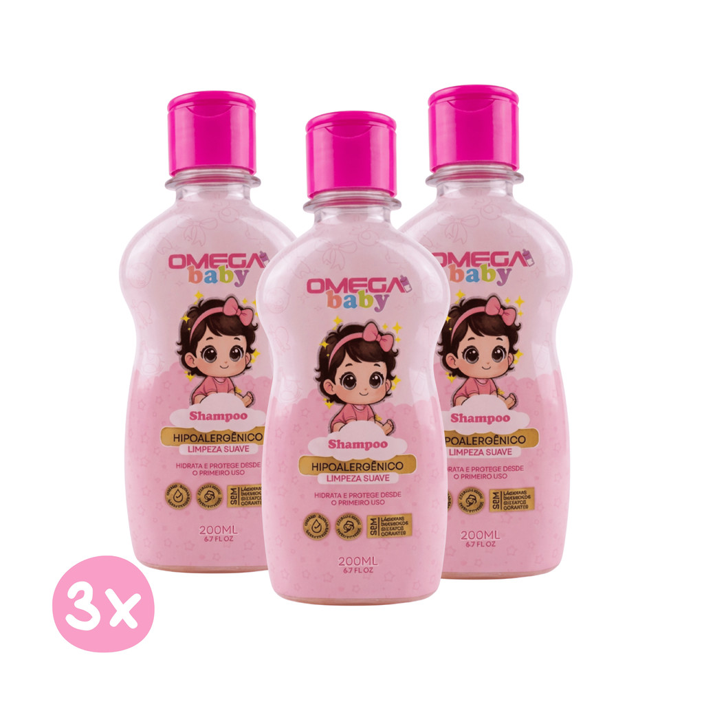 Kit 3 Shampoo Infantil Limpeza Suave Girl 200ml Omega Baby