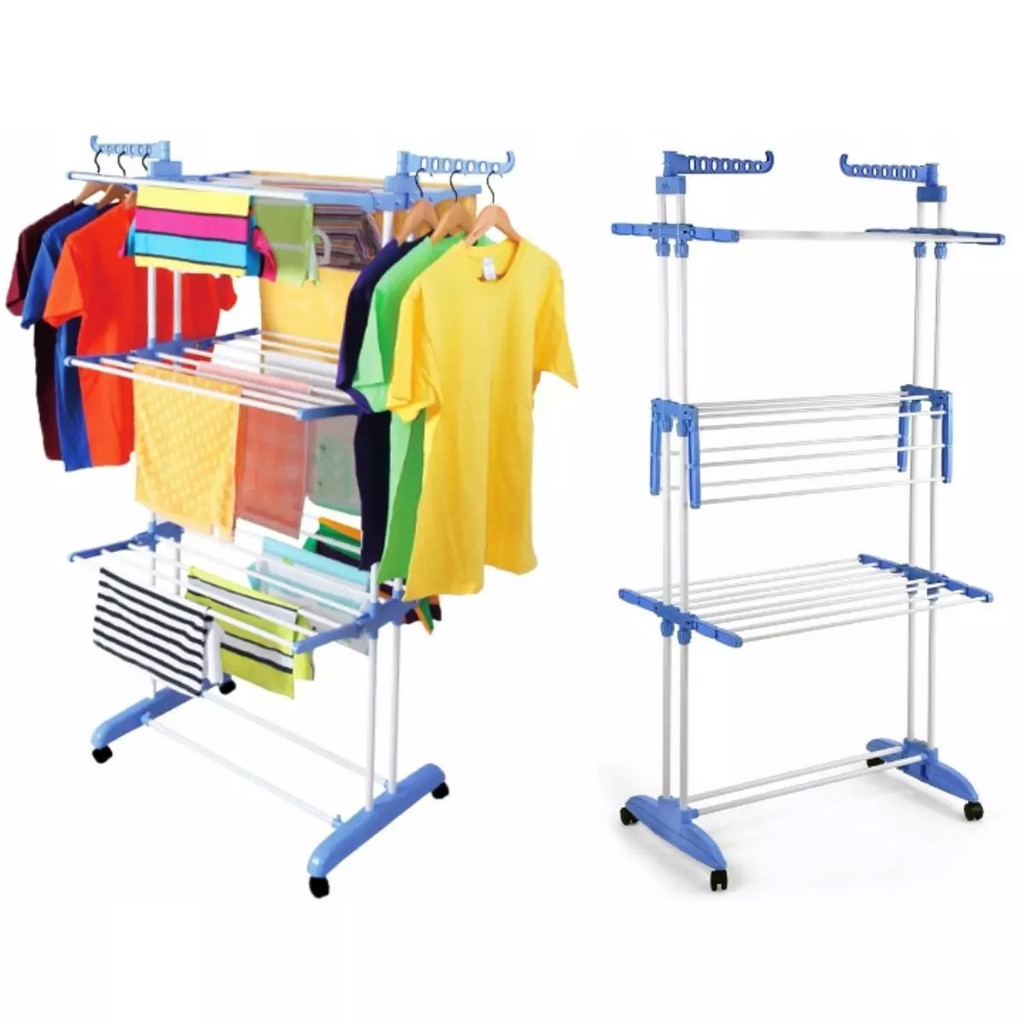 Varal Triplo Dobrável de Chão C/ Rodinhas Interno e Externo