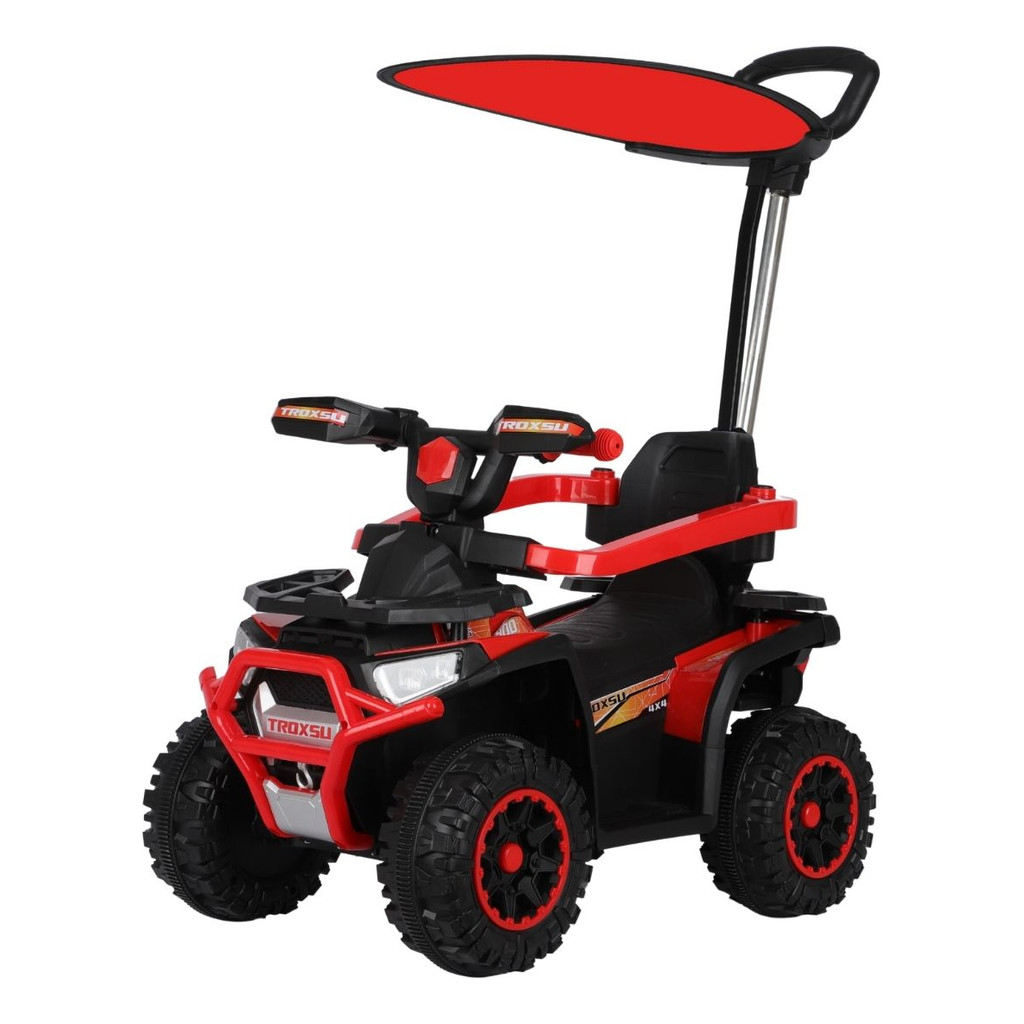 Quadriciclo Elétrico Infantil 6V Com Empurrador e Cobertura Luz Música Certificado Inmetro Vermelho