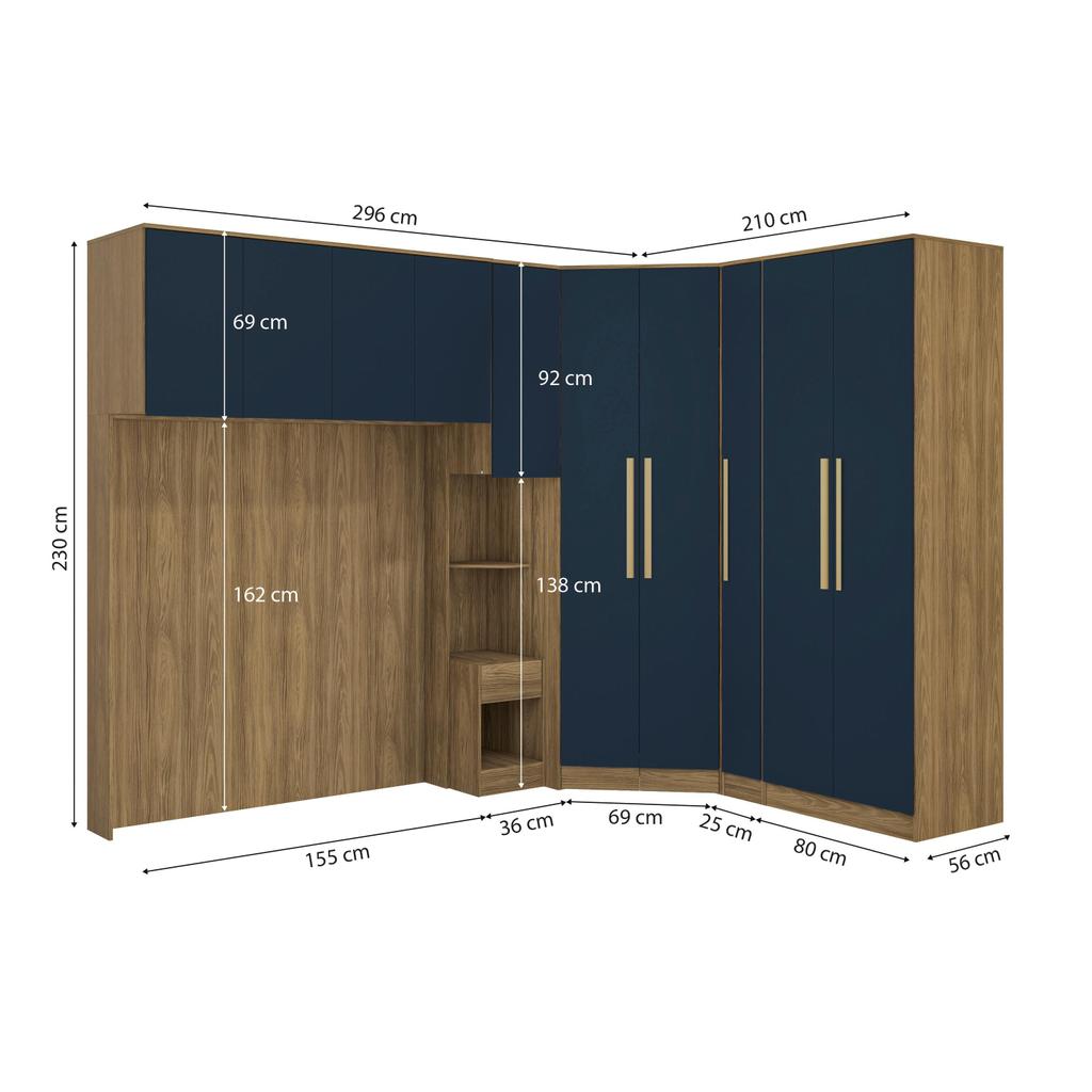 Quarto Modulado Kappesberg Adapt Nogueira/Azul Profundo 7 Peças 296cm x 210cm · foto 2