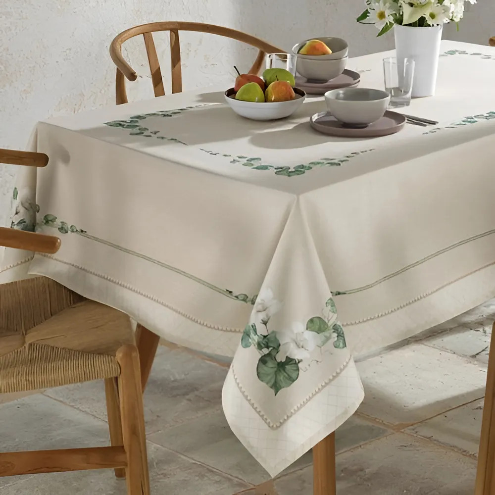Toalha De Mesa Retangular 8 Lugares 160x270cm Botanica Bege Dohler