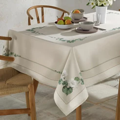 Toalha De Mesa Retangular 8 Lugares 160x270cm Botanica Bege Dohler
