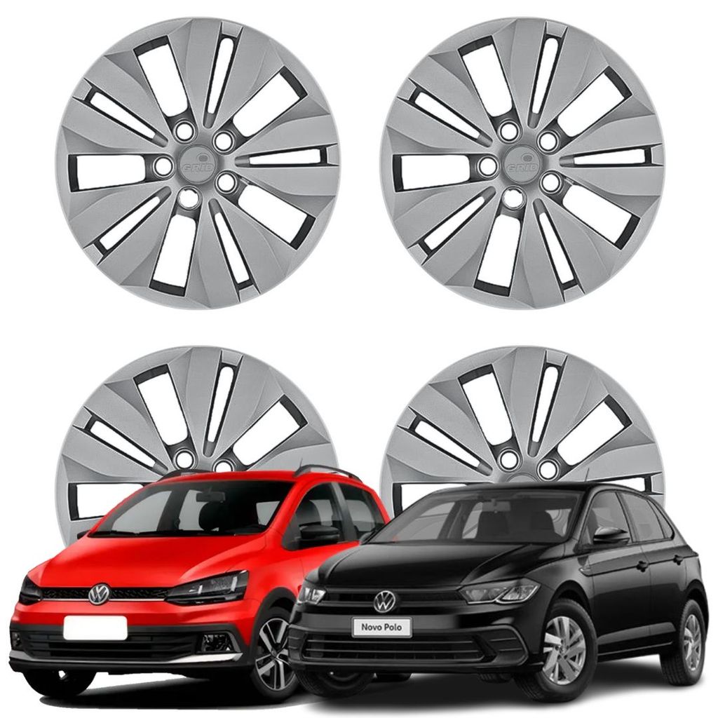 Jogo Calota Aro 14 VW Fox Spacefox Polo Cubo Padrão Prata