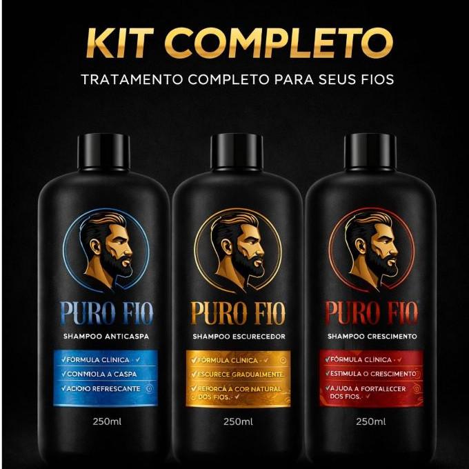 Kit  Shampoo Puro Fio  - Fortificante crescimento | Anticaspa | Escurecedor Combo Cuidado Capilar