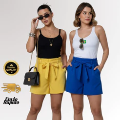 Kit 2 Shorts Colmeia Listrado Feminino com Cinto Embutido - Copa