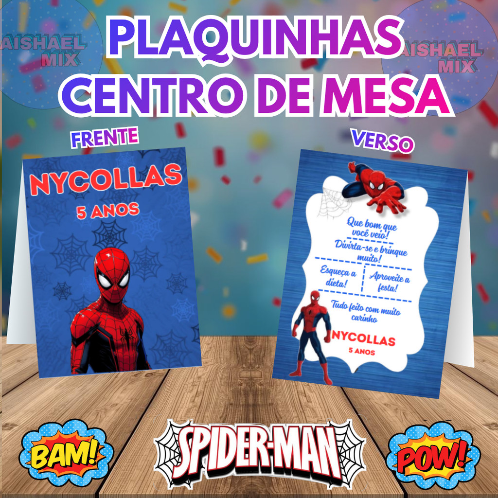 Plaquinha de Agradecimento Homem Aranha Centro de Mesa Cha Revelaçao,Casamento e Aniversario Infantil