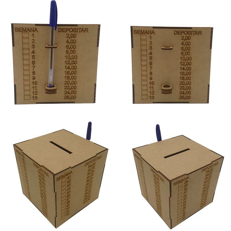 Cofre Cofrinho Mdf Cubo 52 Semanas GRANDE 2,00 Dinheiro 30x30Cm BLACK FRIDAY DECOR BLACK Qualidade Premium