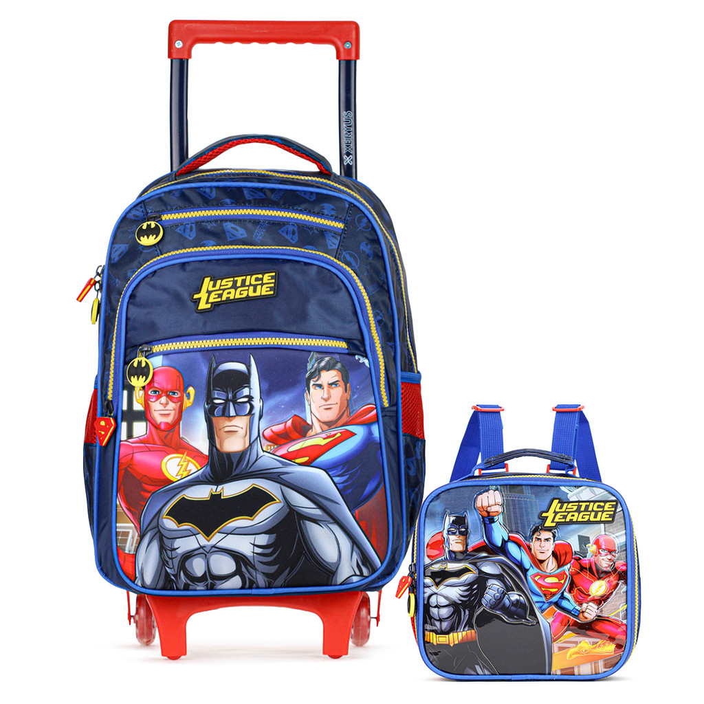 Kit Mochila Com Rodas 16 15530 + Lancheira 15534 Escolar Xeryus Liga da Justiça Azul e Vermelho - Infantil em Oferta na Shopee
