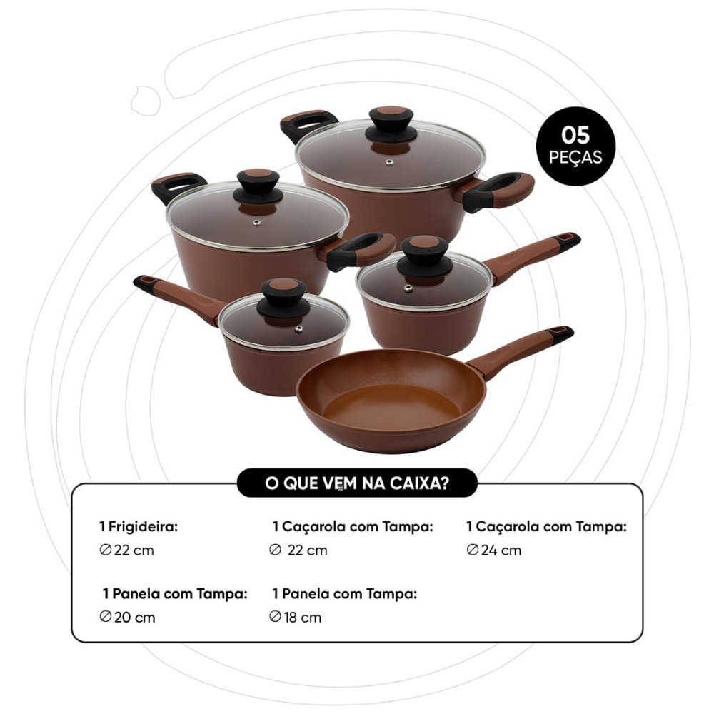 Conjunto de Panelas em Alumínio Forjado 5 Peças Everyday Mocha Oxford Panela Marrom