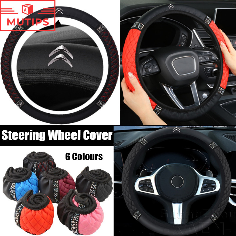 Capa De Couro Para Volante De Carro Citroen Protetor De Direção Universal Com Diamante C4 Pallas C3 Cactus C5 DS5 DS7 Ba