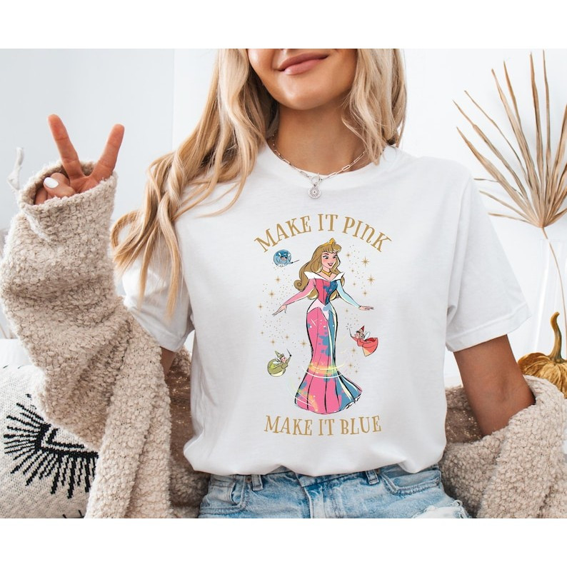 [Camiseta Premium Algodão Puro]LA Camiseta Feminina Com Estampa Fofa Da Princesa Aurora, Camiseta De Algodão Casual E Mo