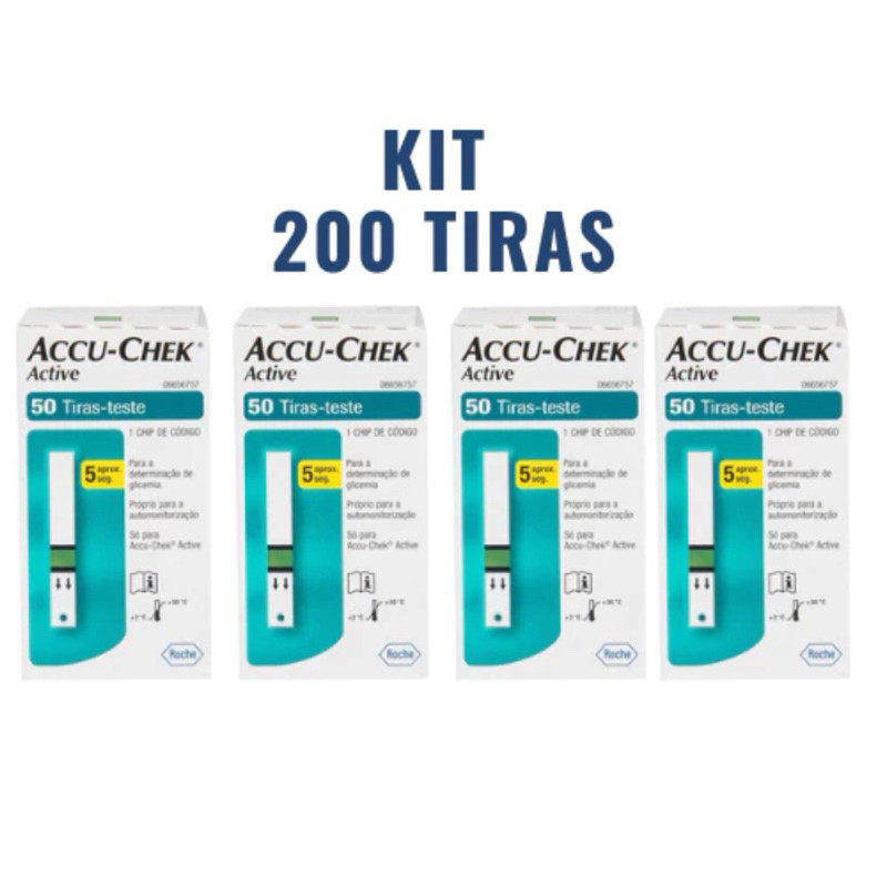 Kit 4 Caixas Accu-Chek Active Fitas/Tiras Reagentes para Controle de Glicemia  Total 200 Tiras
