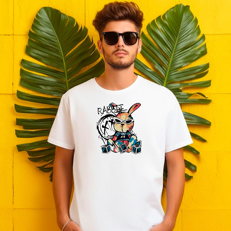 Camiseta Masculina Rabbit Graffiti Camisa Manfinity 100% Algodão Street Wear