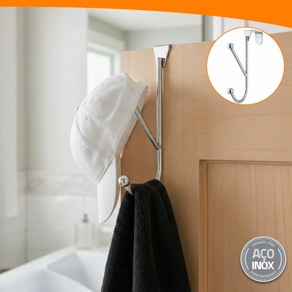 Gancho Duplo De Porta Suporte Multiuso Em Aço Inox Quarto Banheiro Cozinha Casacos Chaves