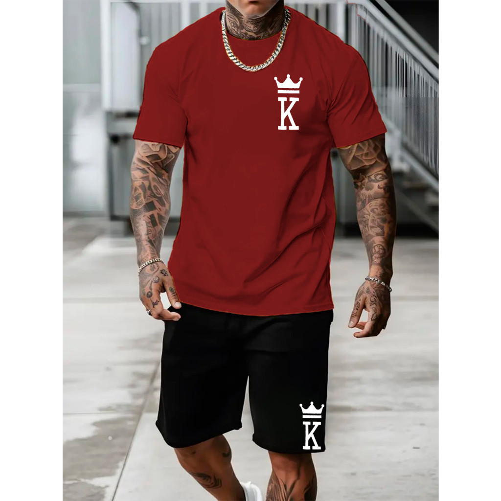 Kit Camisa + Shorts Tactel K Coroa Masculino Bermuda Com Camiseta Streetwear lançamento
